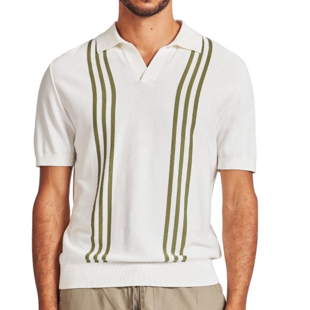 The Academy Brand White Polo with Green Stripes